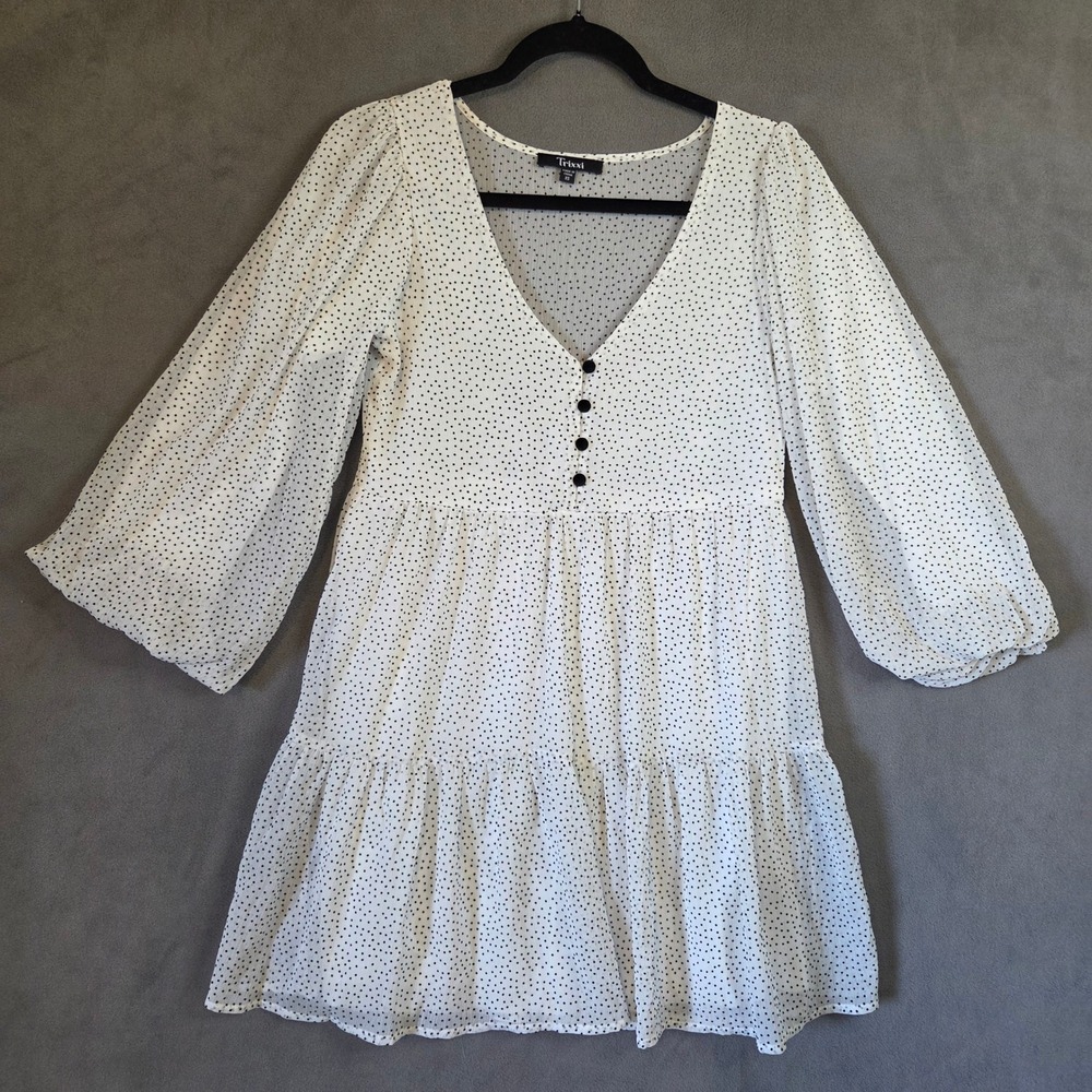 Trixxi Polka Dot Tiered Babydoll Dress Women's XS Balloon Sleeve Boho Whimsical